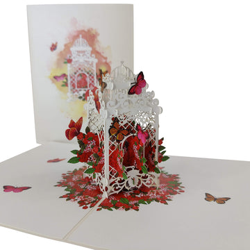Red Rose Butterfly House Pop-Up Card